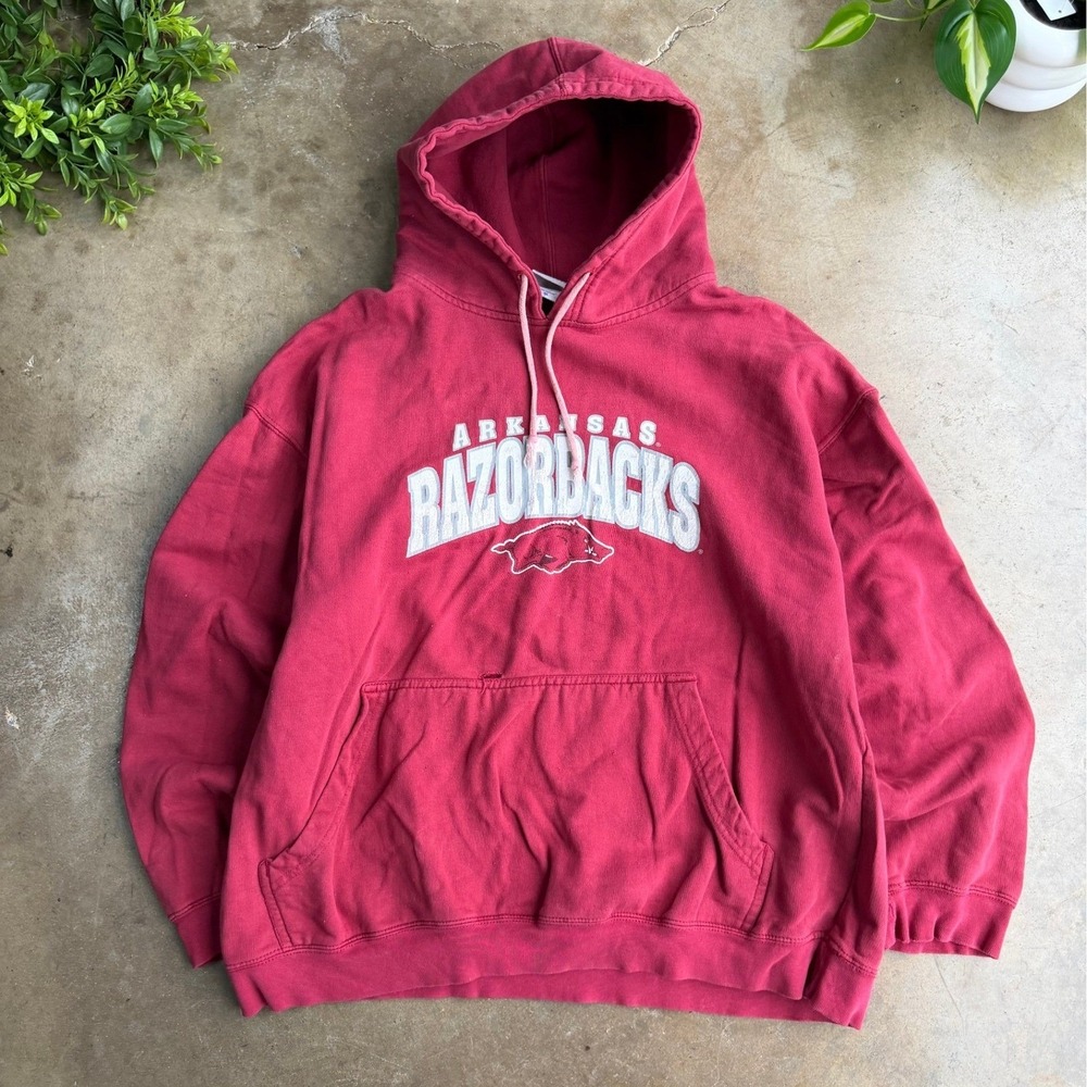 Red Oak Arkansas Razorbacks Hoodie Mens XL Red Vintage Graphic Sweatshirt